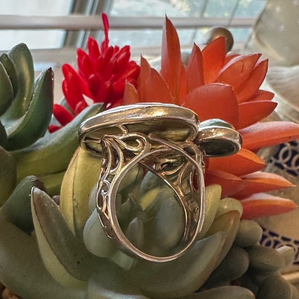 Elegant Labradorite, Peridot, Green Turquoise 925 Silver Cocktail Artisan Ring - Picture 12 of 15
